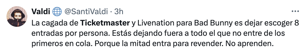 Captura de diversas críticas en X (Twitter) por la gestión de venta de entradas del Tour de Bad Bunny.
